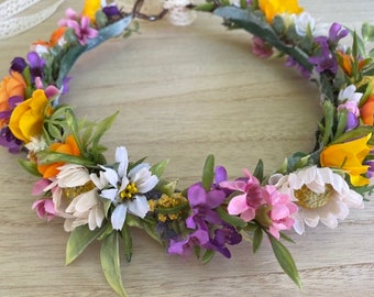 Wildflower Poppy Crown - Wildflower Bridal Halo - Flower Girl Crown - Photos- Wildflower Flower Crown - Daisy  Wax Flower