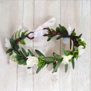 Tropical Flower Crown - Bridal Hair Wreath - Greenery Crown - Photo Prop - Flower Girl Crown - Garden Wedding - White & Green Hair Wreath