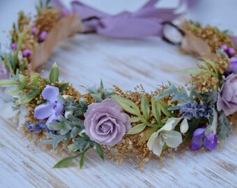 Lavender Rose Flower Crown: Baby Photo Prop, Floral Halo