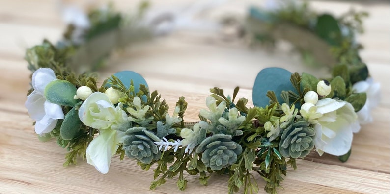 Succulent Flower Crown Pale Green/Blue/Creams Succulent and Rose Bridal Crown Succulent Halo Bridal Hair Succulent Photo Prop Crown image 3