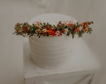 Fall Flower Crown - Autumn Spice Flower Crown - Flower Girl Crown - Engagement Photos - Pumpkin, Cinnamon, and Wheat Colors - Photo Prop