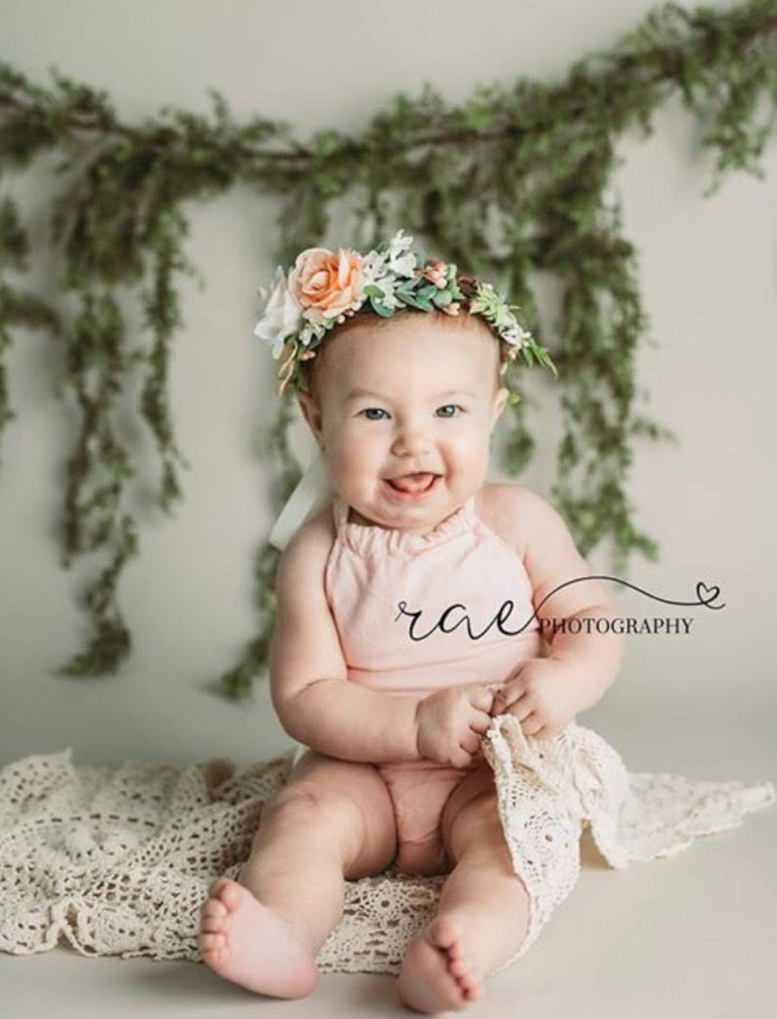 Peach Rose & Eucalyptus Flower Crown Peach Flower Girl Etsy