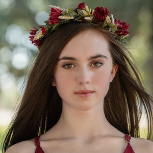 Burgundy & Navy Flower Crown - Jewel Toned Halo with Copper Accents - Photo Prop - Hair Wreath