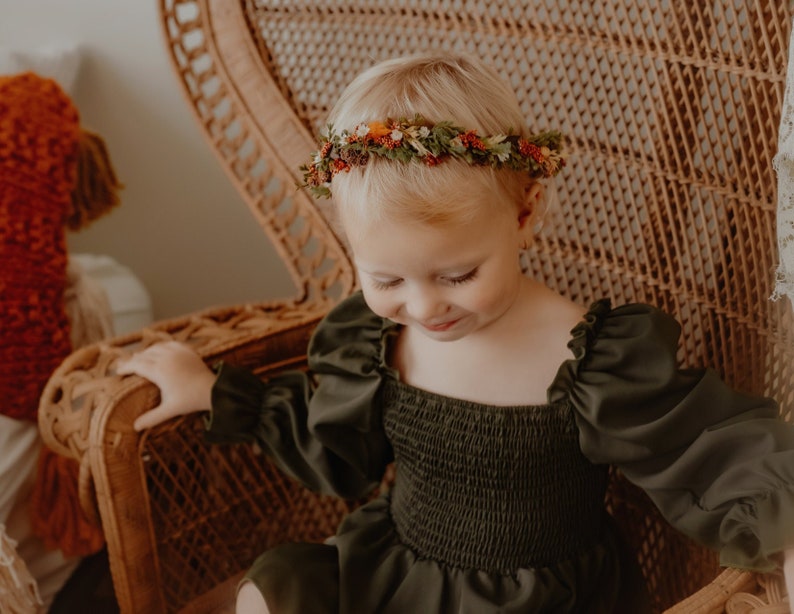 Fall Flower Crown Autumn Spice Flower Crown Flower Girl Crown Engagement Photos Pumpkin, Cinnamon, and Wheat Colors Photo Prop image 1