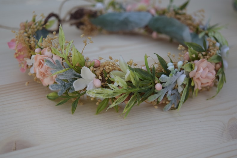 Blush Flower Crown Blush Peach Rose Baby Crown Photo Prop Floral Halo Floral Crown Infant Photos Rose Hair Wreath image 6