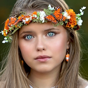 Butterfly Flower Crown - Photo Prop - Monarch Butterfly Crown- Flower Girl Crown - Orange Butterfly Flower Crown