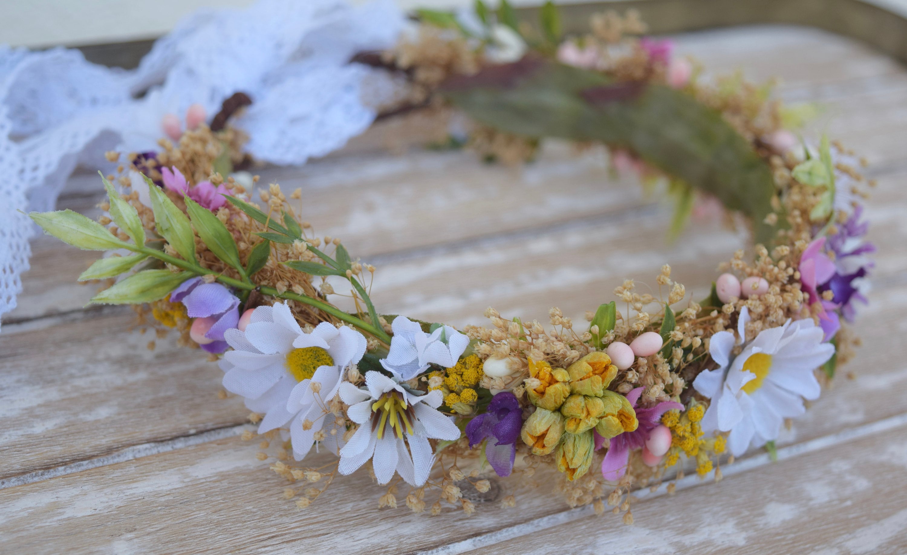 帽子 Meadow Flower crown Meadow Flower Hair Crown, Folk Wedding Flower Crown