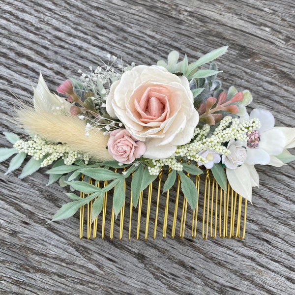 Blush & Pink Hair Comb - Rose Floral Comb - 4-Inch Floral Hair Comb - Bridal Comb- Flower Girl Hair Comb - Wedding Hair Comb