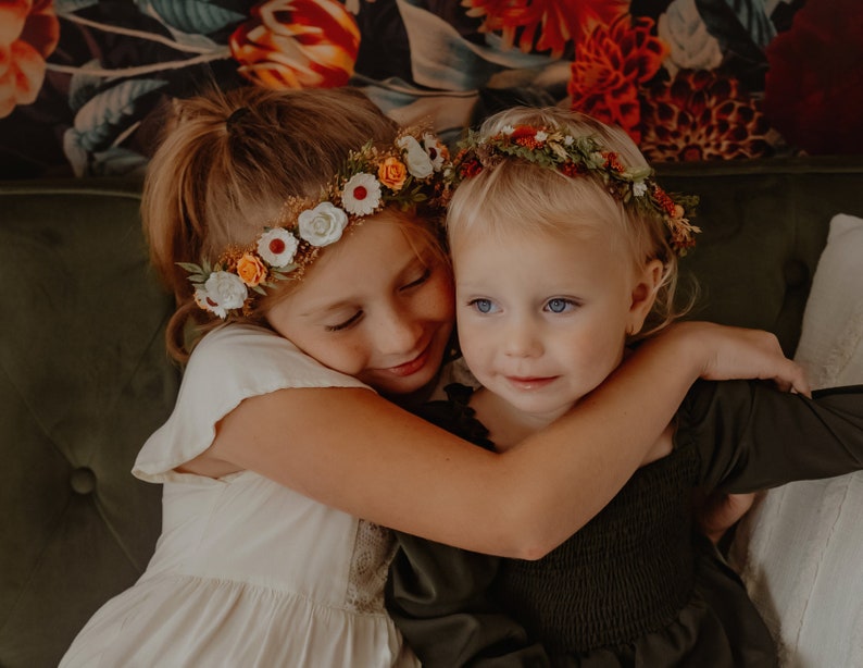 Fall Flower Crown Autumn Spice Flower Crown Flower Girl Crown Engagement Photos Pumpkin, Cinnamon, and Wheat Colors Photo Prop image 3