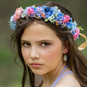 Periwinkle Blue Flower Crown - Flower Crown - Flower Girl Crown - Photo Prop - Blue & Pink Hair Piece