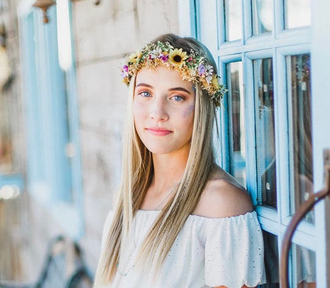 Sunflower & Wild Daisy Flower Crown Sunflower Bridal Halo Rustic Flower