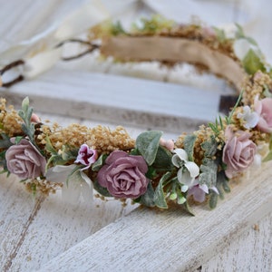 Dusty Rose Flower Crown Mauve Rose Baby Crown Photo Prop Dusty Pink Floral Halo Floral Crown Infant Photos Rose Hair Wreath image 7