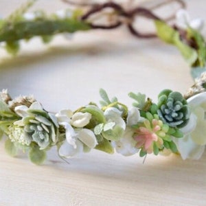 Succulent Flower Crown with Wild Greens - Succulent Crown - Flower Girl Crown - Succulent Halo - Photo Prop - Succulent Wedding