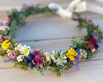 Meadow Flower Crown - Folk Wedding Crown - Woodland Forest Crown - Flower Girl Crown - Greenery Halo - Wedding Halo