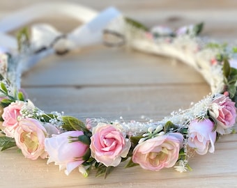Pink Rose Flower Crown: Baby, Child, Adult Floral Headpiece