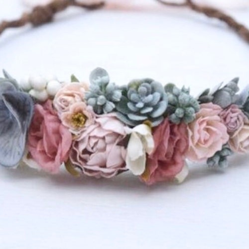 Dainty Flower Crown Dusty Blue & Rose Flower Crown Etsy