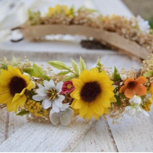Sunflower & Lavender Flower Crown Sunflower Bridal Halo Etsy