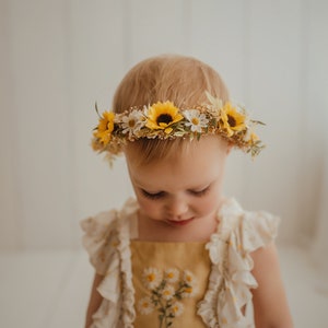 Sunflower & Daisy Flower Crown Sunflower Bridal Halo Rustic Flower Girl Crown Engagement Photos Sunflower Wedding Flower Crown image 2