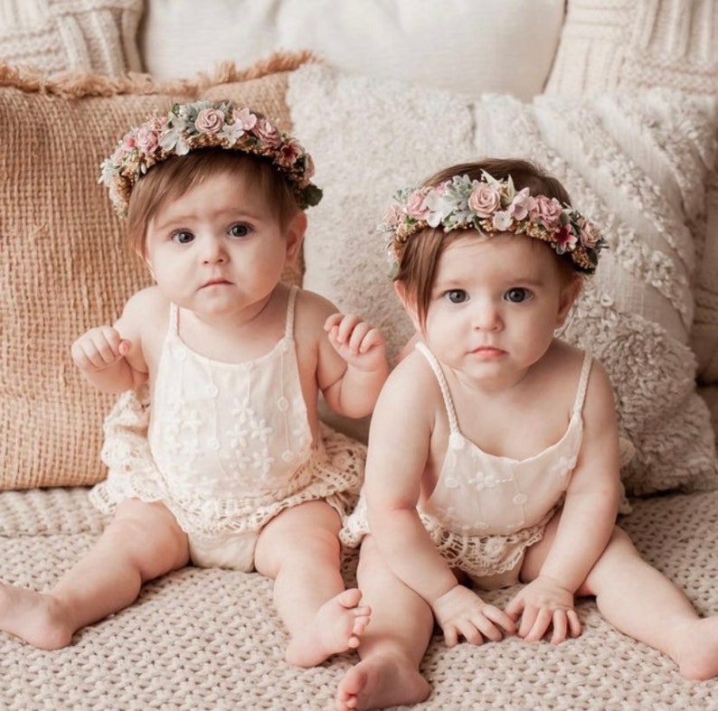 Dusty Rose Flower Crown Mauve Rose Baby Crown Photo Prop Dusty Pink Floral Halo Floral Crown Infant Photos Rose Hair Wreath image 1