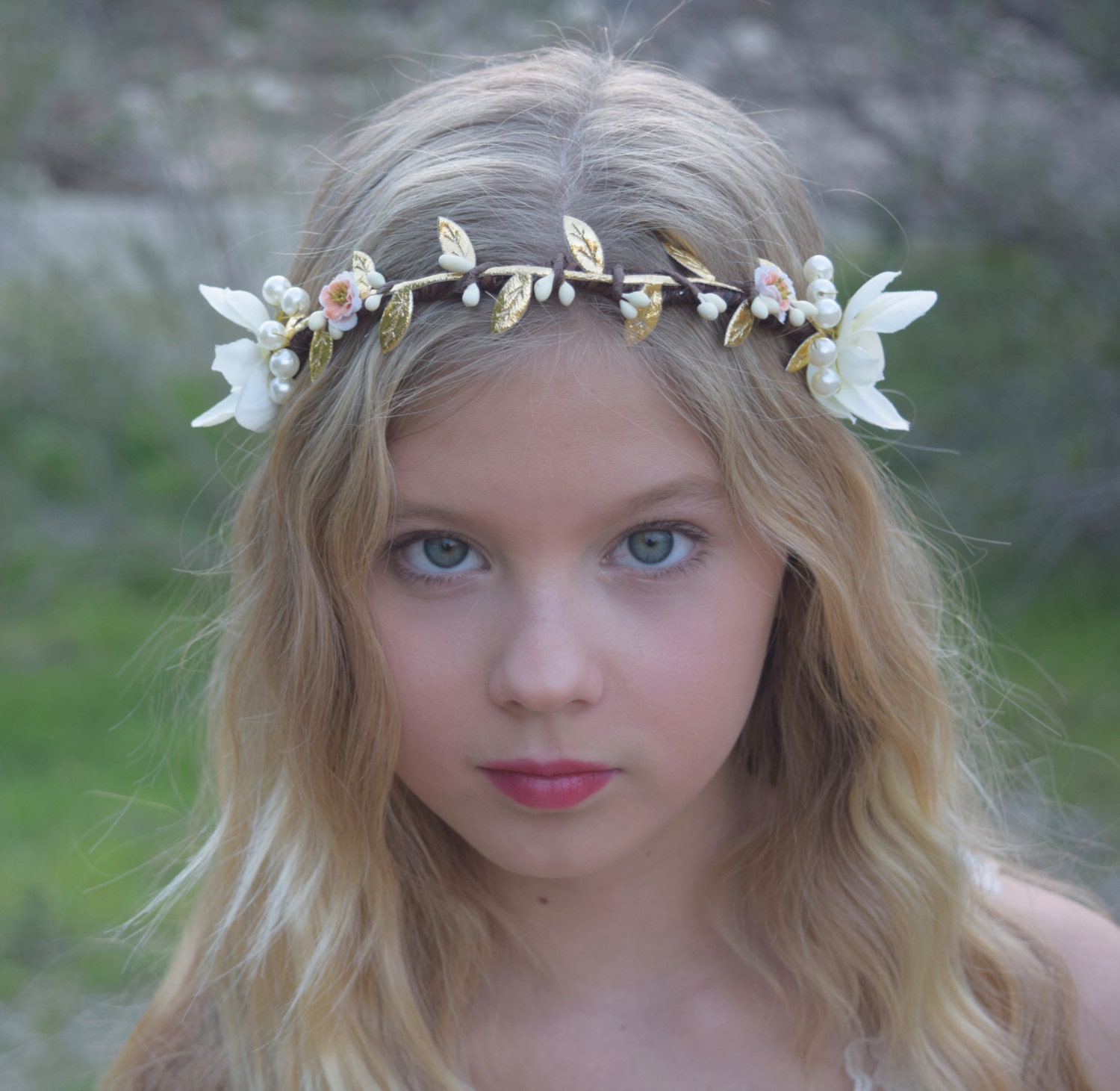 Ivory Pearl & Gold Flower Girl Crown Flower Girl Wreath Etsy