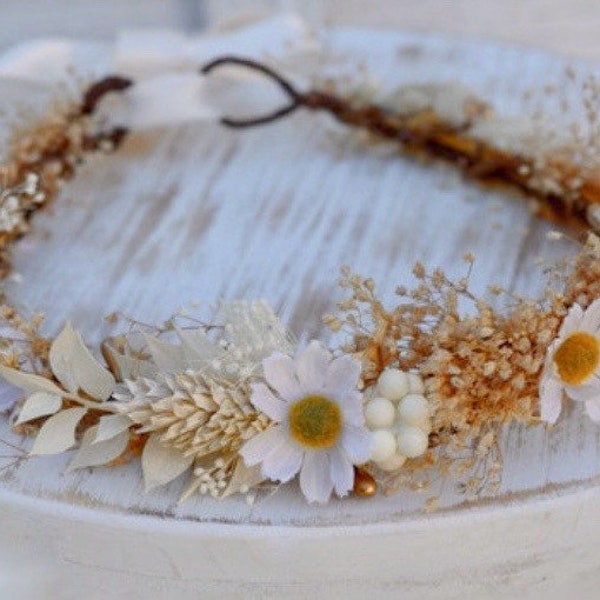 Baby's Breath & Daisy Flower Crown - Preserved Baby's Breath Halo - Flower Girl Crown - Bridal Hair Wreath - Photo Prop - Baby Flower Crown