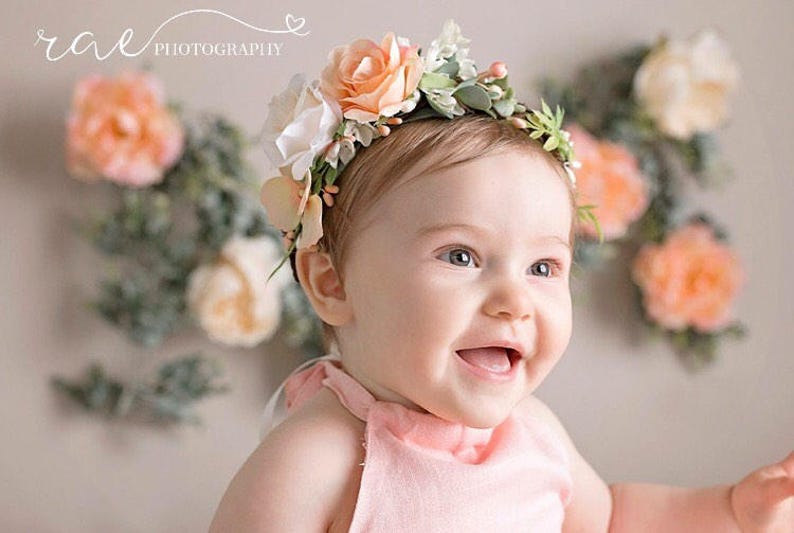 Peach Rose & Eucalyptus Flower Crown Peach Flower Girl Etsy