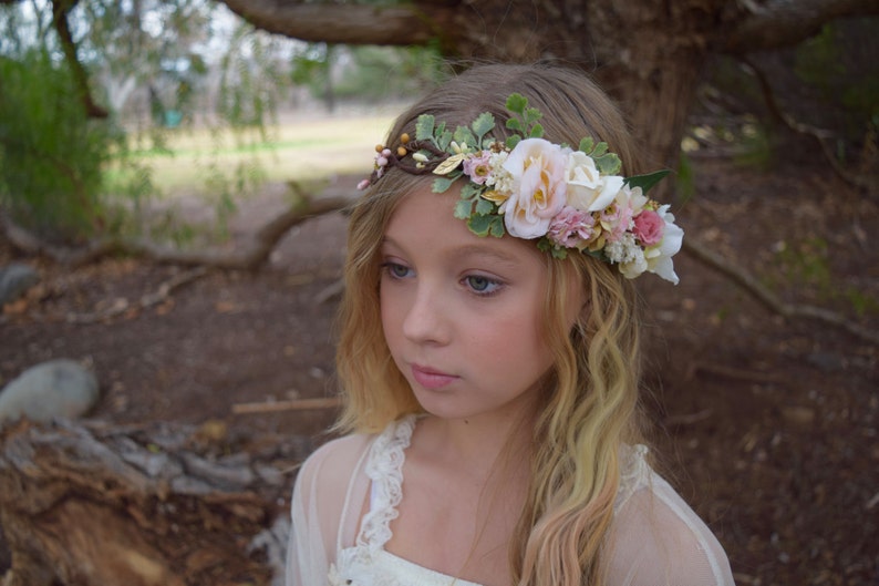 Blush Pink Flower Crown Flower Girl Crown Photo Prop Bridal Flower Crown Blush Hair Wreath Pink Baby Flower Crown image 4