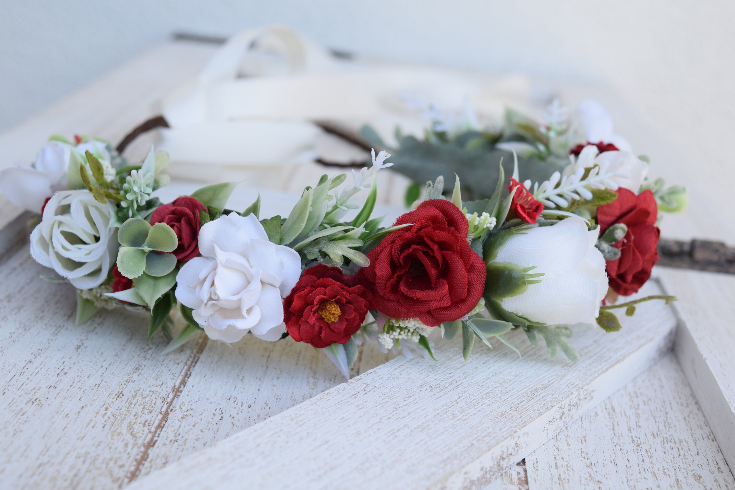 Red Flower Crown Flower Crown Photo Prop Red White Flower Crown