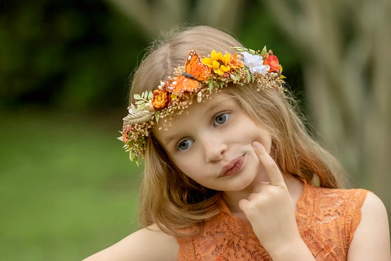 Floral Crown with Orange Sunflowers and Butterflies Amazon.com: Ansuma Artificial Flower Crown Chrysanthemum  main image 3