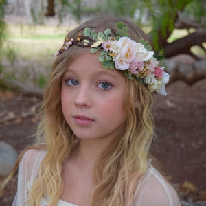 Blush Pink Flower Crown Flower Girl Crown Photo Prop Bridal Flower Crown Blush Hair Wreath Pink Baby Flower Crown image 1