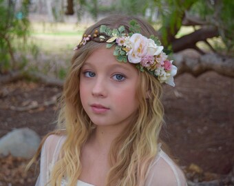 Blush Pink Flower Crown - Flower Girl Crown - Photo Prop - Bridal Flower Crown- Blush Hair Wreath - Pink Baby Flower Crown