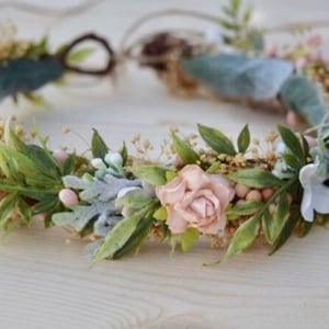 Blush Flower Crown Blush Peach Rose Baby Crown Photo Prop Floral Halo Floral Crown Infant Photos Rose Hair Wreath image 5