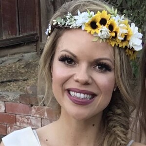 Sunflower & Ivory Flower Crown Rustic Bridal Halo Sunflower Flower Girl