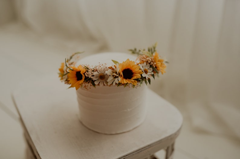 Sunflower & Daisy Flower Crown Sunflower Bridal Halo Rustic Flower Girl Crown Engagement Photos Sunflower Wedding Flower Crown image 3