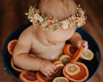 Blush Flower Crown - Blush Peach Rose Baby Crown - Photo Prop - Floral Halo - Floral Crown - Infant Photos - Rose Hair Wreath