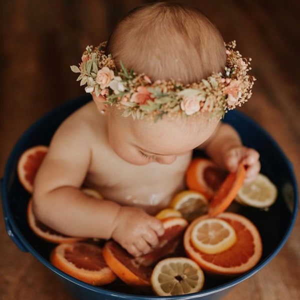 Blush Flower Crown - Blush Peach Rose Baby Crown - Photo Prop - Floral Halo - Floral Crown - Infant Photos - Rose Hair Wreath