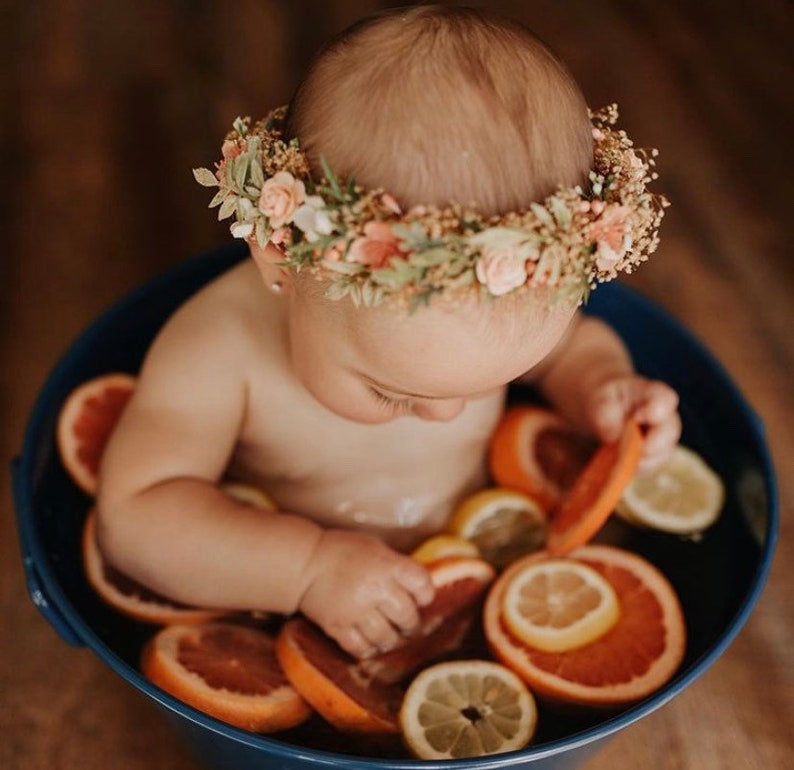 Blush Flower Crown Blush Peach Rose Baby Crown Photo Prop Floral Halo Floral Crown Infant Photos Rose Hair Wreath image 1