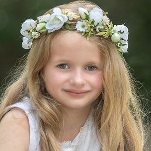 Wild Rose & Daisy Flower Crown- Flower Girl Crown- Bridal Hair Wreath - Photo Prop - Wedding Flower Crown - White Rose Flower Crown