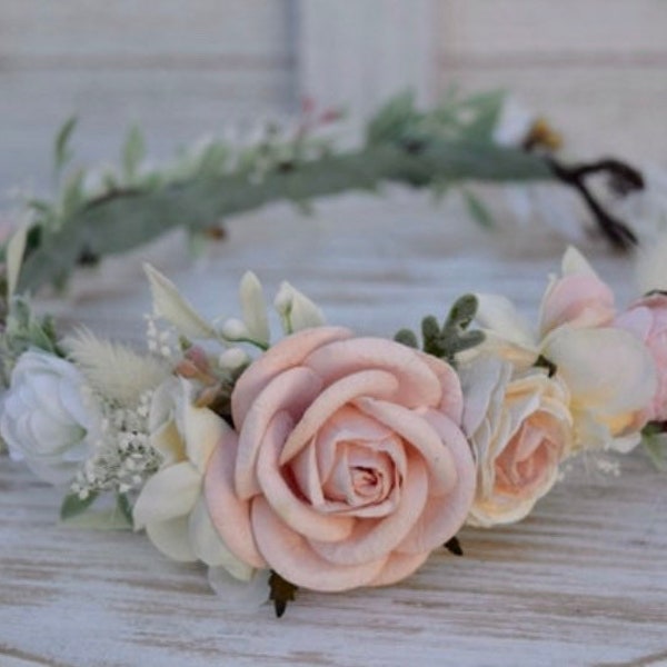 Blush & Pink Flower Crown - Flower Girl Crown - Cake Smash Flower Crown - Photo Prop -  Blush Hair Wreath - Whimsical Flower Crown
