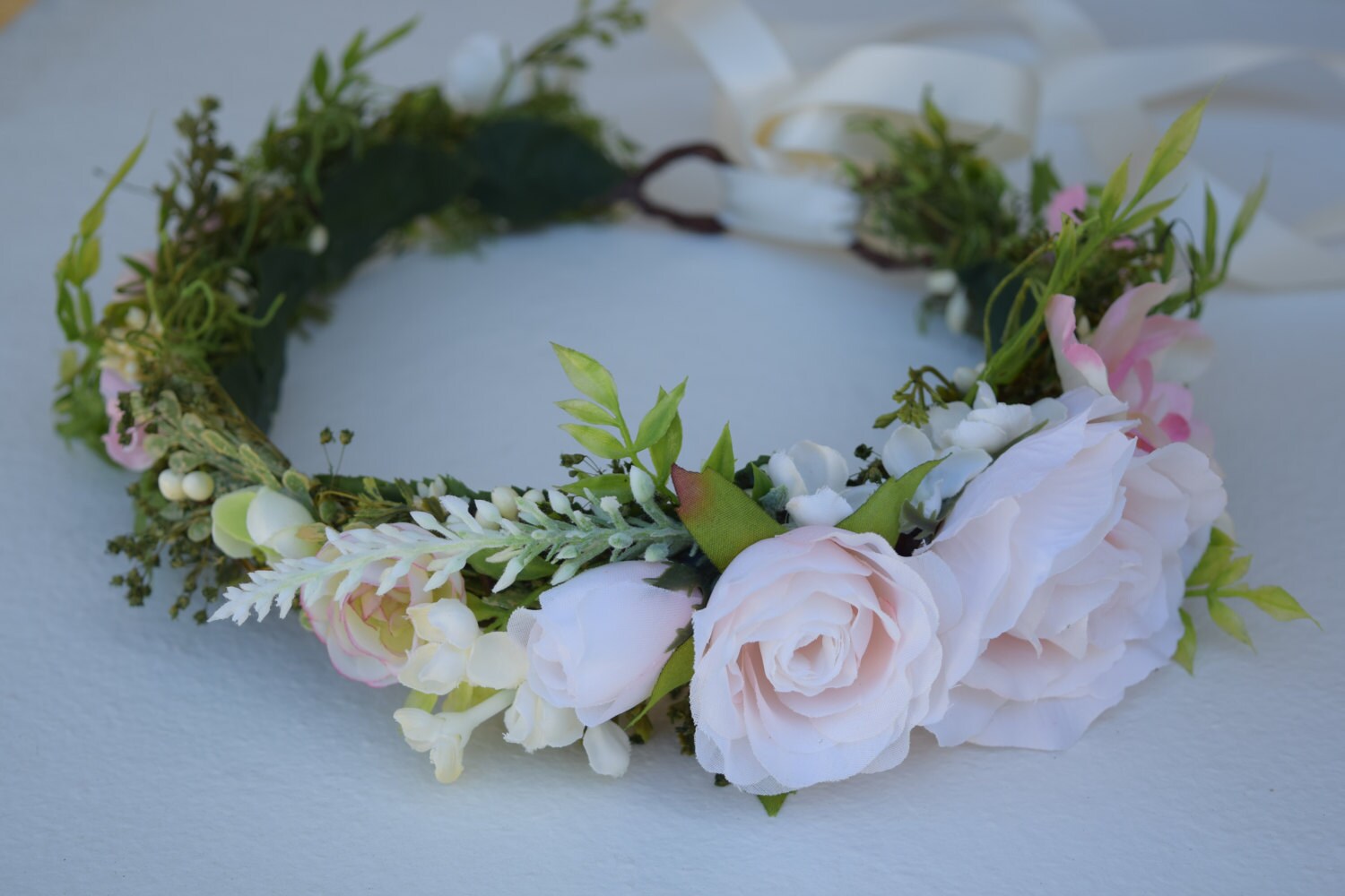 Blush Pink Flower Crown Pale Pink Rose Bridal Flower Crown Etsy