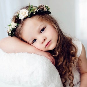 Pinecone & Ivory Rose Crown - Winter Flower Crown - Christmas Flower Crown - Golden Pinecone Crown - Holiday Halo