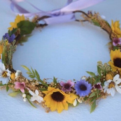 Sunflower & Wild Daisy Flower Crown Sunflower Bridal Halo Etsy
