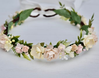 Blush Rose Flower Crown: Cream Floral Halo, Photo Prop