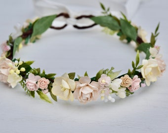 Dainty Blush & Cream Flower Crown - Blush Rose Crown - Photo Prop - Floral Halo - Floral Crown - Infant Photos - Rose Floral Hair Wreath