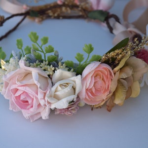 Blush Pink Flower Crown Flower Girl Crown Photo Prop Bridal Flower Crown Blush Hair Wreath Pink Baby Flower Crown image 3