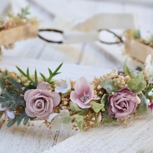 Dusty Rose Flower Crown Mauve Rose Baby Crown Photo Prop Dusty Pink Floral Halo Floral Crown Infant Photos Rose Hair Wreath image 2