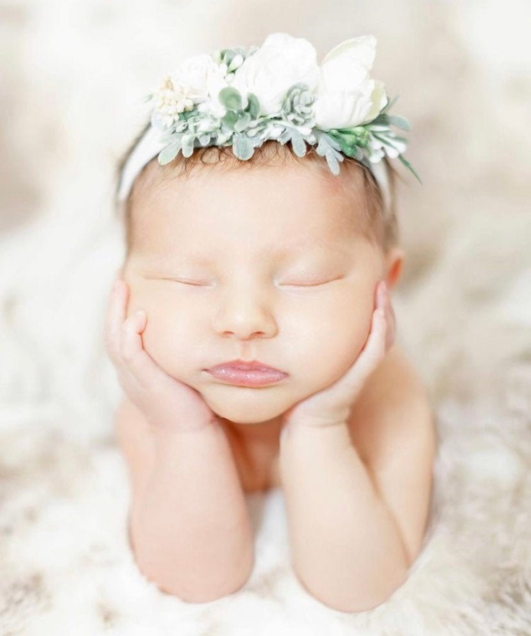 Baby Girl Flower Headband Succulent Eucalyptus Halo ivory & Etsy
