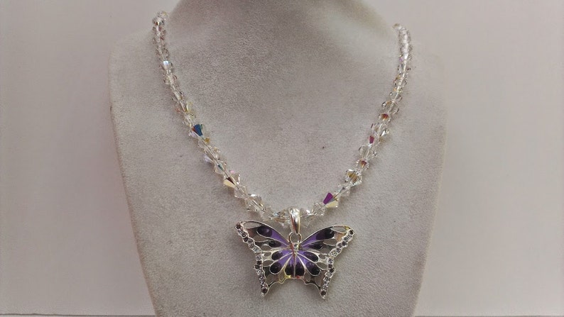 Swarovski crystal butterfly necklace purple & AB crystals 20 | Etsy