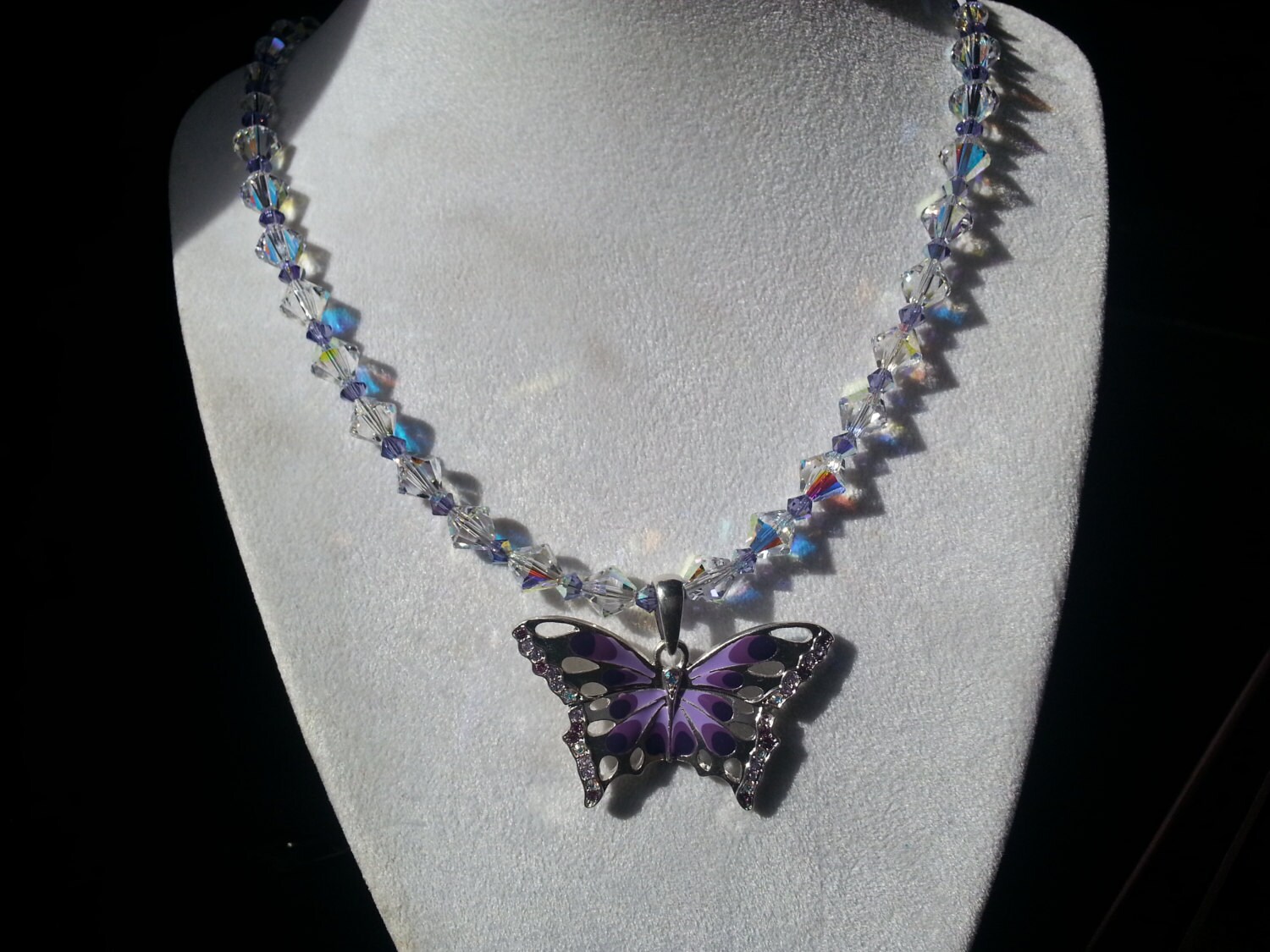 Swarovski crystal butterfly necklace purple & AB crystals 20 | Etsy