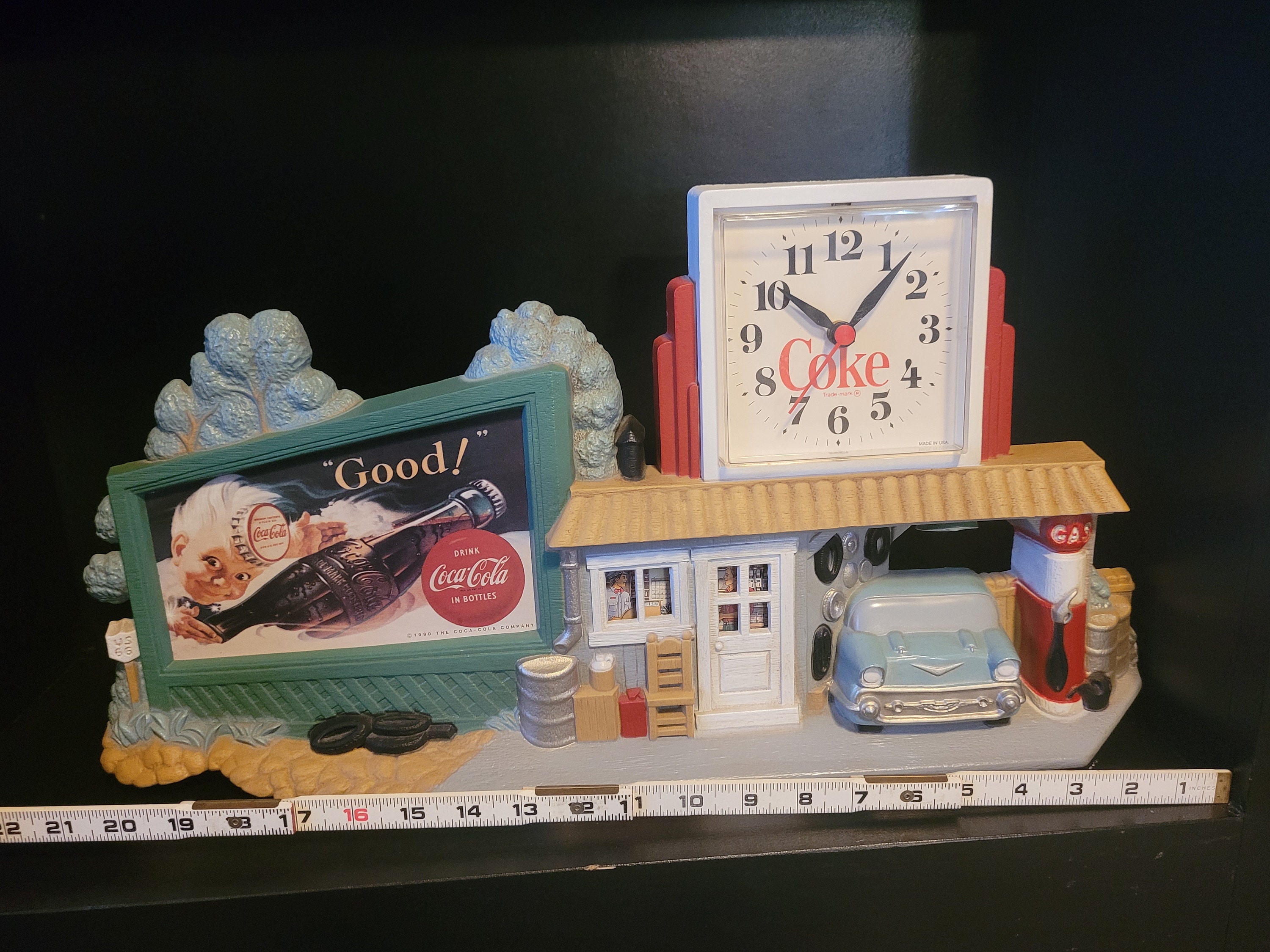 VTG 1990 COCA COLA CLOCK Route 66 Gas Station COKE Wall Hanging
